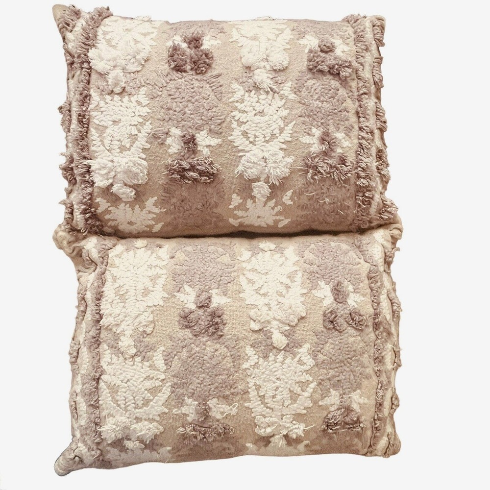 Magaschoni Home 2 Throw Pillow Covers Textured Gray Taupe Zip Close 14" X 20"